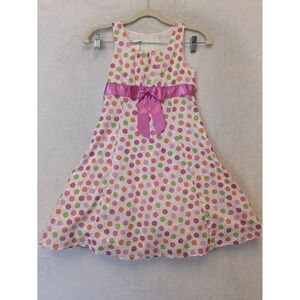 Bonnie Jean Girls Polka Dot Dress with Pink Bow Size 6
